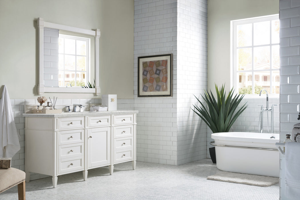 James Martin Furniture - Brittany 60" Single Vanity, Bright White w/ 3 CM Eternal Jasmine Pearl Quartz Top - 655-V60S-BW-3EJP - GreatFurnitureDeal