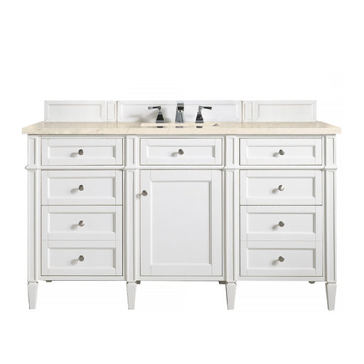 James Martin Furniture - Brittany 60" Single Vanity, Bright White w/ 3 CM Eternal Marfil Quartz Top - 655-V60S-BW-3EMR - GreatFurnitureDeal