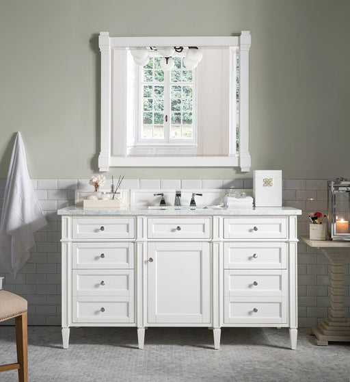 James Martin Furniture - Brittany 60" Single Vanity, Bright White w/ 3 CM Carrara Marble Top - 655-V60S-BW-3CAR - GreatFurnitureDeal