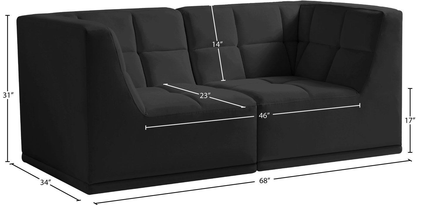 Meridian Furniture - Relax 68" Black Velvet Upholstered 2pc. Loveseat - 650Black-S68 - GreatFurnitureDeal