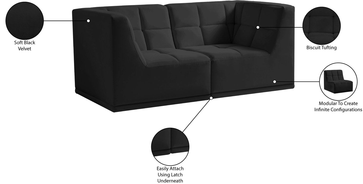 Meridian Furniture - Relax 68" Black Velvet Upholstered 2pc. Loveseat - 650Black-S68 - GreatFurnitureDeal