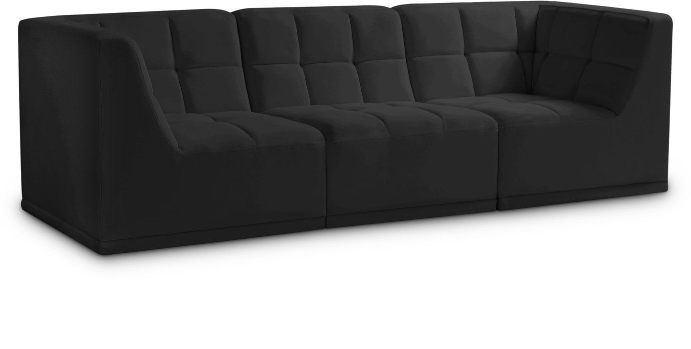 Meridian Furniture - Relax 98" Black Velvet Upholstered 3pc. Sofa - 650Black-S98 - GreatFurnitureDeal