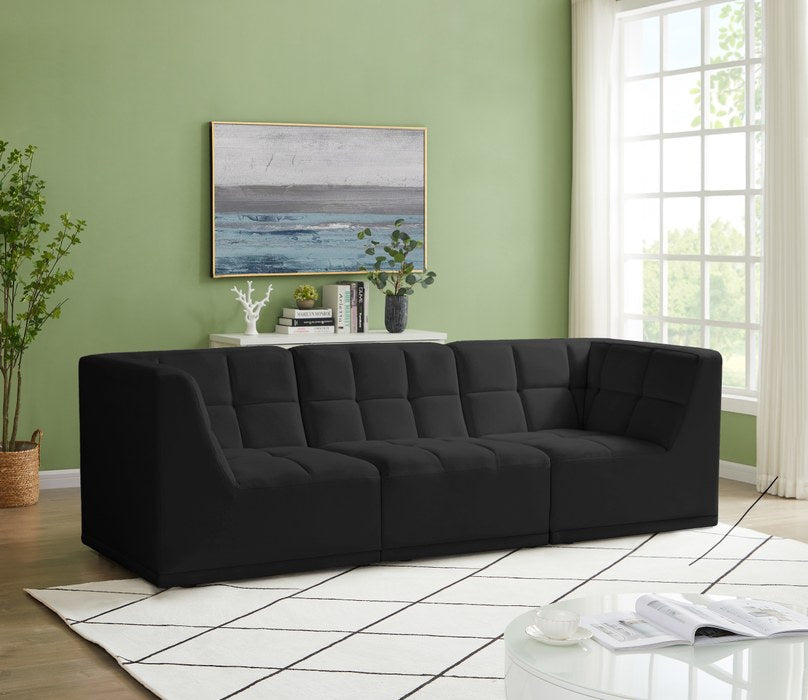 Meridian Furniture - Relax 98" Black Velvet Upholstered 3pc. Sofa - 650Black-S98 - GreatFurnitureDeal