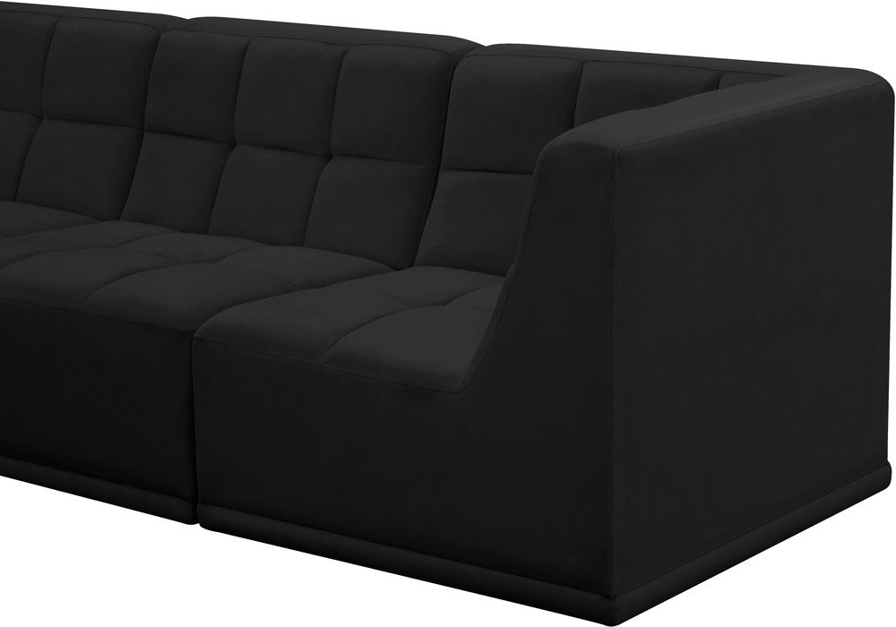 Meridian Furniture - Relax 98" Black Velvet Upholstered 3pc. Sofa - 650Black-S98 - GreatFurnitureDeal