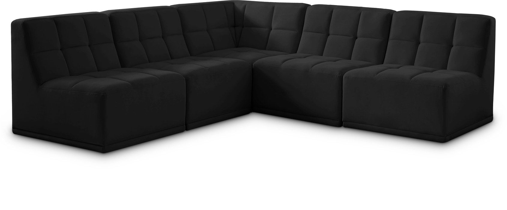 Meridian Furniture - Relax 94" Black Velvet Upholstered 5pc. Sectional - 650Black-Sec5C - GreatFurnitureDeal