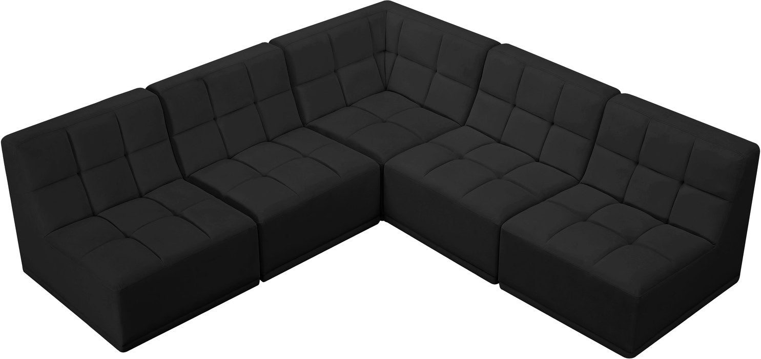 Meridian Furniture - Relax 94" Black Velvet Upholstered 5pc. Sectional - 650Black-Sec5C - GreatFurnitureDeal