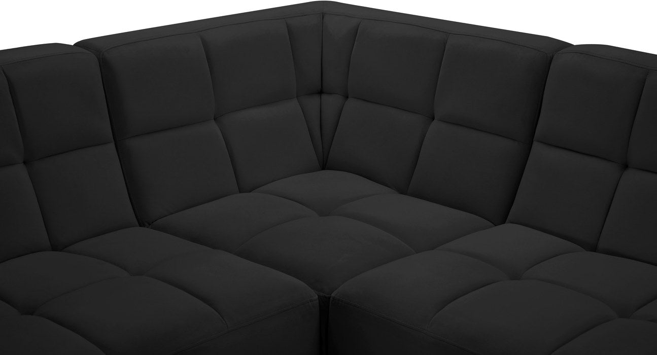 Meridian Furniture - Relax 128" Black Velvet Upholstered 6pc. Sectional - 650Black-Sec6A - GreatFurnitureDeal