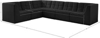 Meridian Furniture - Relax 128" Black Velvet Upholstered 6pc. Sectional - 650Black-Sec6A - GreatFurnitureDeal
