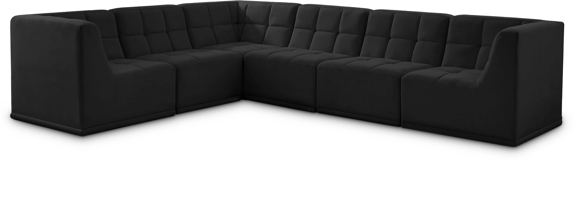 Meridian Furniture - Relax 128" Black Velvet Upholstered 6pc. Sectional - 650Black-Sec6A - GreatFurnitureDeal
