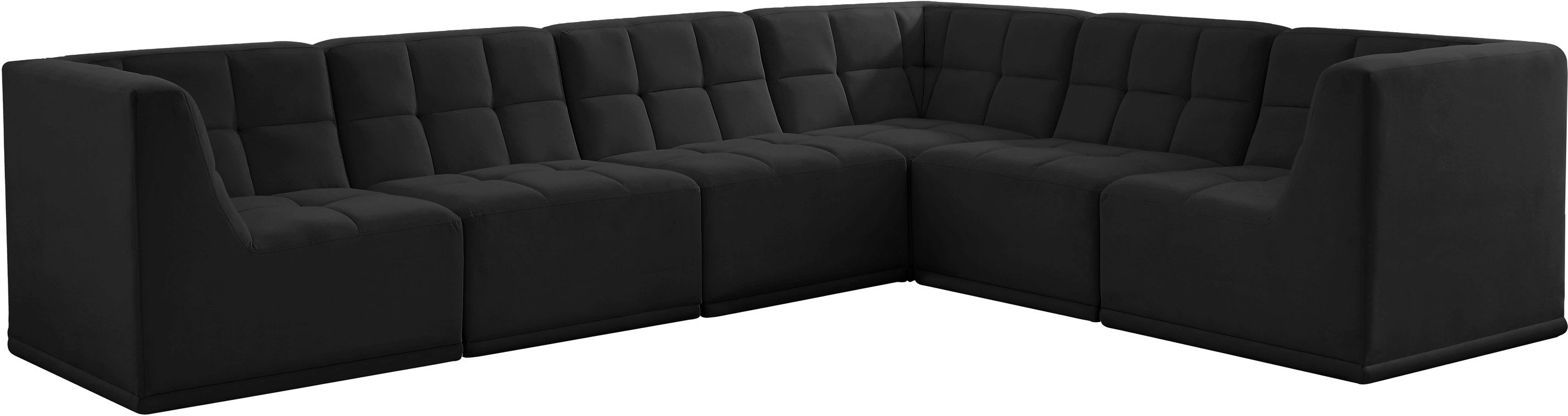 Meridian Furniture - Relax 128" Black Velvet Upholstered 6pc. Sectional - 650Black-Sec6A - GreatFurnitureDeal