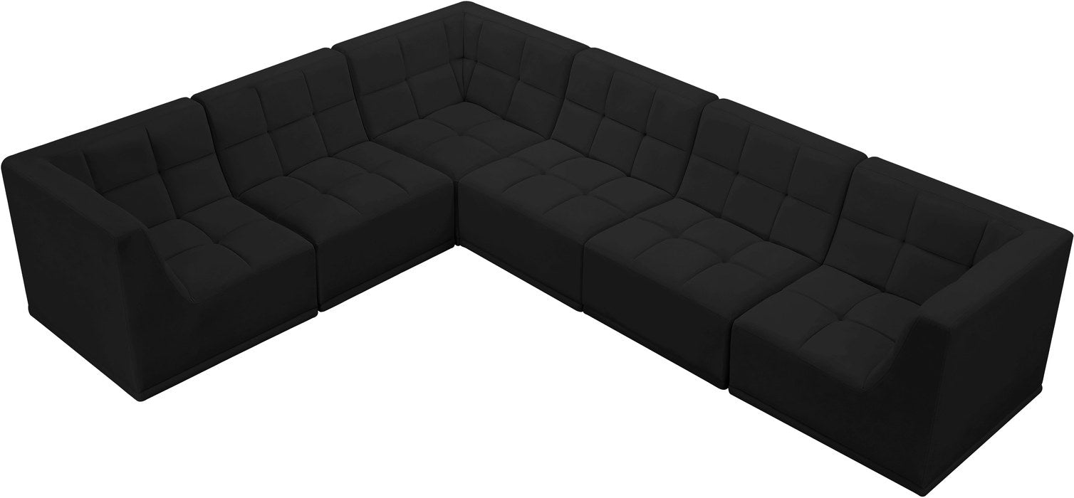 Meridian Furniture - Relax 128" Black Velvet Upholstered 6pc. Sectional - 650Black-Sec6A - GreatFurnitureDeal