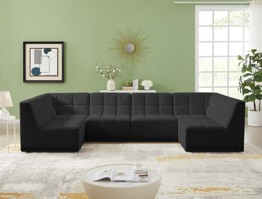 Meridian Furniture - Relax 128" Black Velvet Upholstered 6pc. Sectional - 650Black-Sec6B - GreatFurnitureDeal