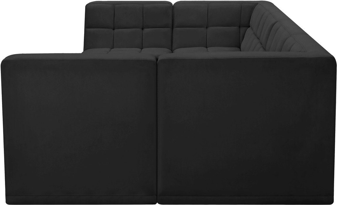 Meridian Furniture - Relax 128" Black Velvet Upholstered 6pc. Sectional - 650Black-Sec6B - GreatFurnitureDeal