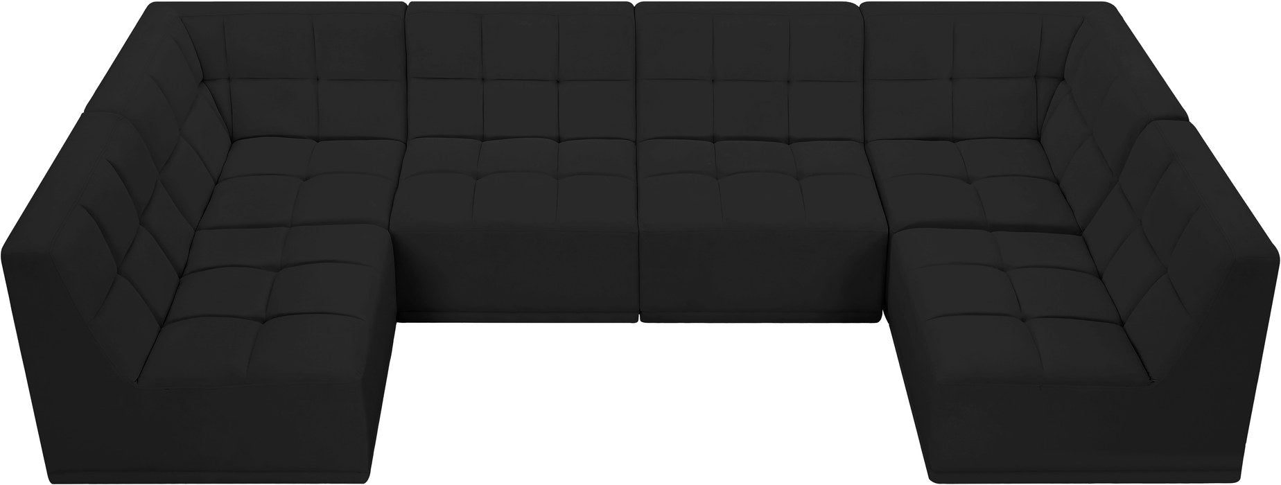 Meridian Furniture - Relax 128" Black Velvet Upholstered 6pc. Sectional - 650Black-Sec6B - GreatFurnitureDeal