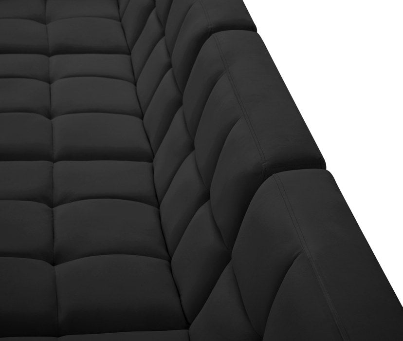 Meridian Furniture - Relax 128" Black Velvet Upholstered 6pc. Sectional - 650Black-Sec6B - GreatFurnitureDeal