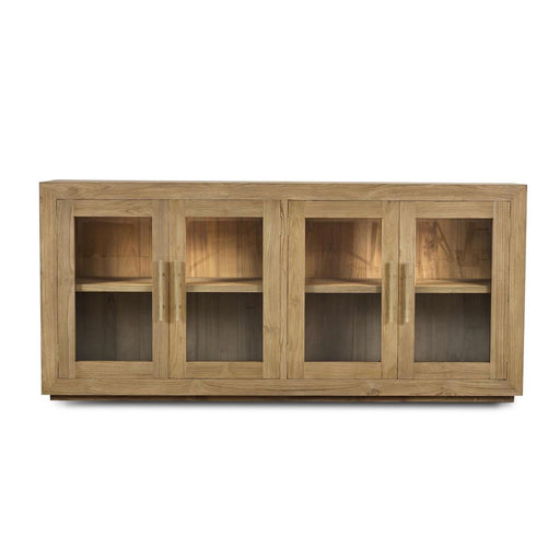 Bramble - Tuscan Rustic Distressed 4 Glass Door Sideboard w/ LED - Teak - BR-65293 - GreatFurnitureDeal