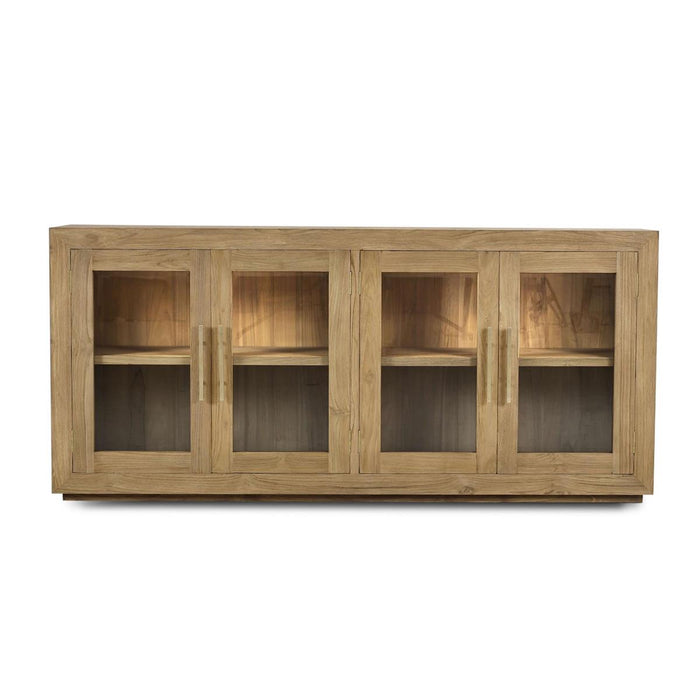 Bramble - Tuscan Rustic Distressed 4 Glass Door Sideboard w/ LED - Teak - BR-65293