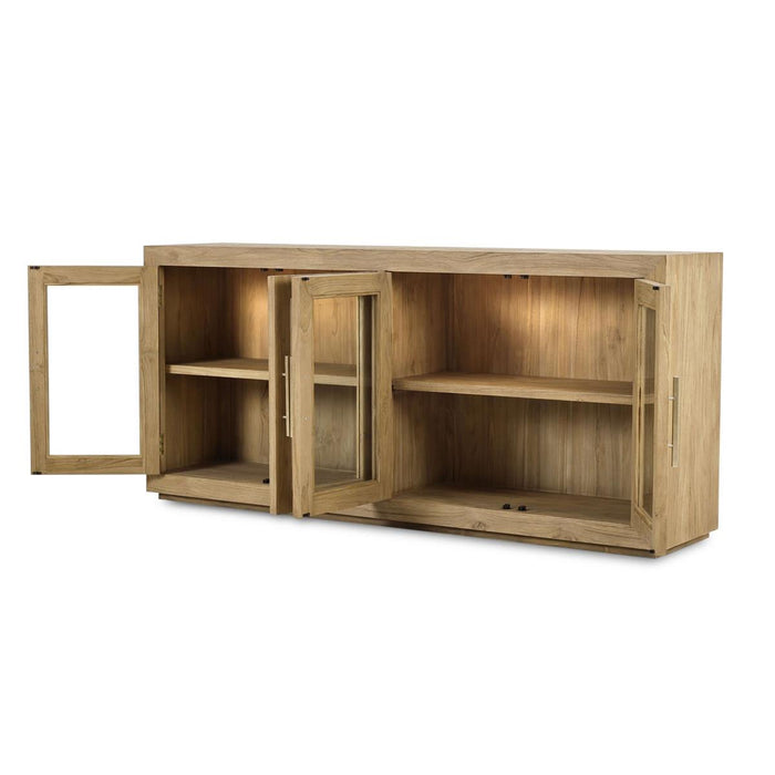 Bramble - Tuscan Rustic Distressed 4 Glass Door Sideboard w/ LED - Teak - BR-65293