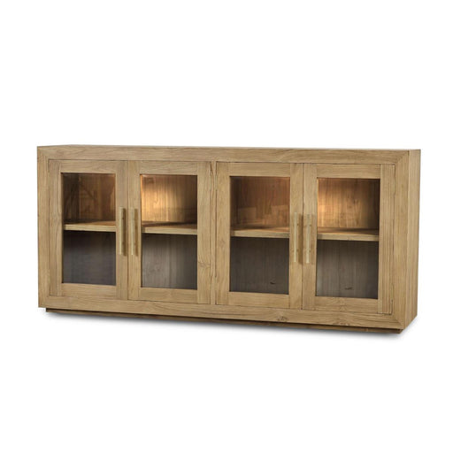 Bramble - Tuscan Rustic Distressed 4 Glass Door Sideboard w/ LED - Teak - BR-65293 - GreatFurnitureDeal