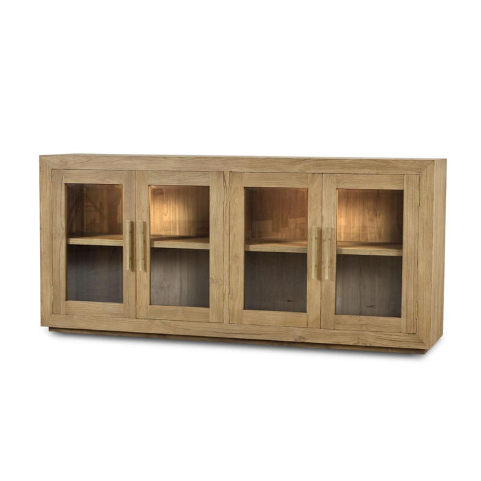 Bramble - Tuscan Rustic Distressed 4 Glass Door Sideboard w/ LED - Teak - BR-65293