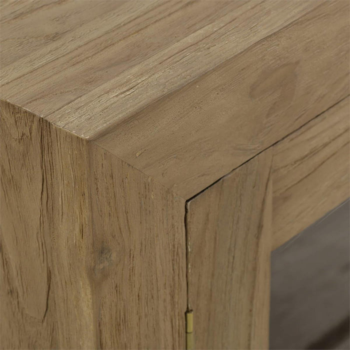 Bramble - Tuscan Rustic Distressed 4 Glass Door Sideboard w/ LED - Teak - BR-65293