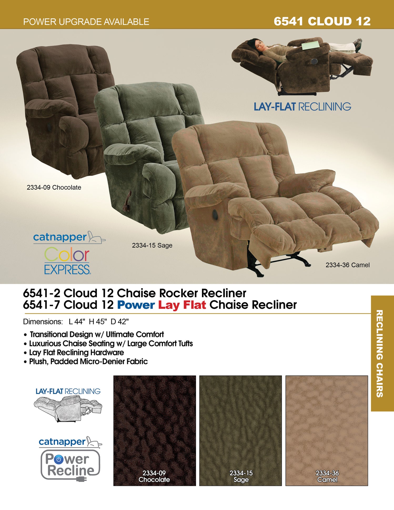 Catnapper - Cloud 12 Rocker Recliner in Chocolate - 6541-2-CHOCOLATE