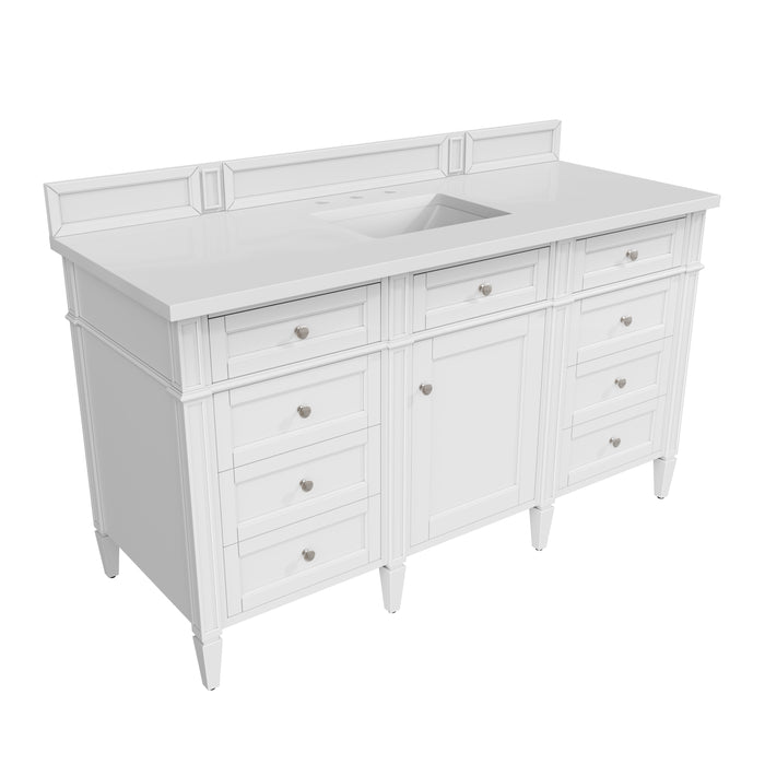 James Martin Furniture - Brittany 60" Single Vanity, Bright White w/ 3 CM White Zeus Quartz Top - 655-V60S-BW-3WZ - GreatFurnitureDeal