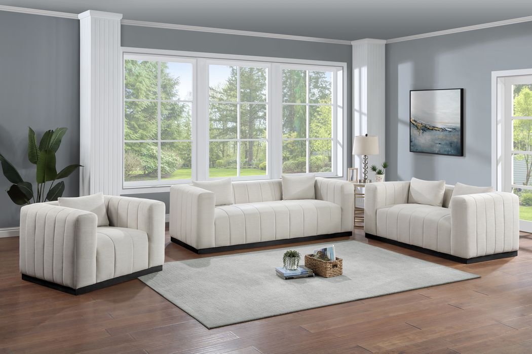 Meridian Furniture - Lucia 67" Beige Linen Textured Fabric Upholstered Loveseat - 655Beige-L - GreatFurnitureDeal