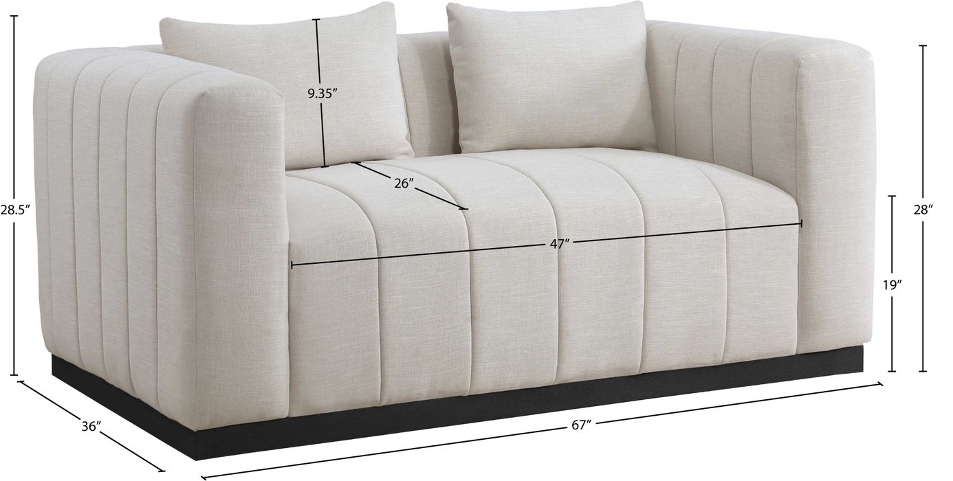Meridian Furniture - Lucia 67" Beige Linen Textured Fabric Upholstered Loveseat - 655Beige-L - GreatFurnitureDeal