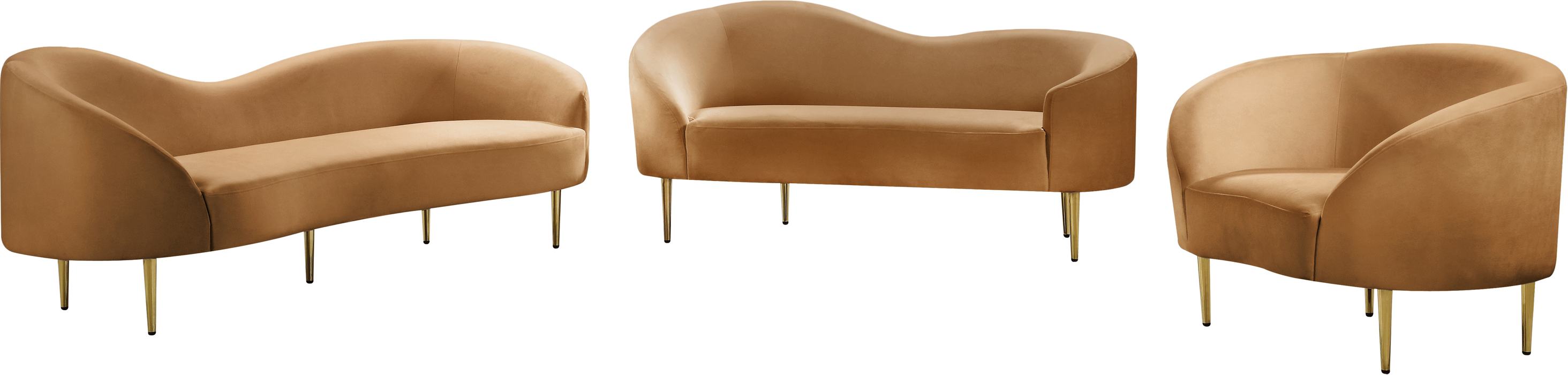 Meridian Furniture - Ritz 85.5" Saddle Velvet Upholstered Sofa - 659Saddle-S - GreatFurnitureDeal