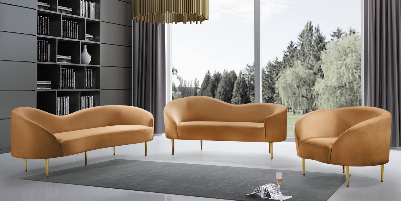 Meridian Furniture - Ritz 85.5" Saddle Velvet Upholstered Sofa - 659Saddle-S - GreatFurnitureDeal