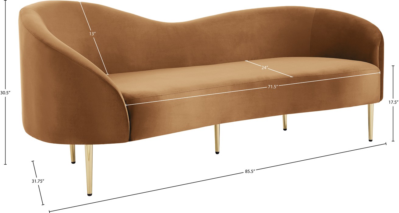 Meridian Furniture - Ritz 85.5" Saddle Velvet Upholstered Sofa - 659Saddle-S - GreatFurnitureDeal