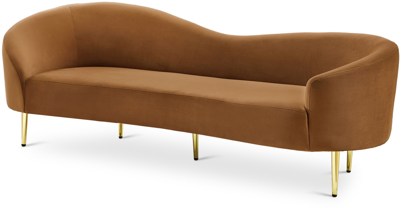 Meridian Furniture - Ritz 85.5" Saddle Velvet Upholstered Sofa - 659Saddle-S - GreatFurnitureDeal