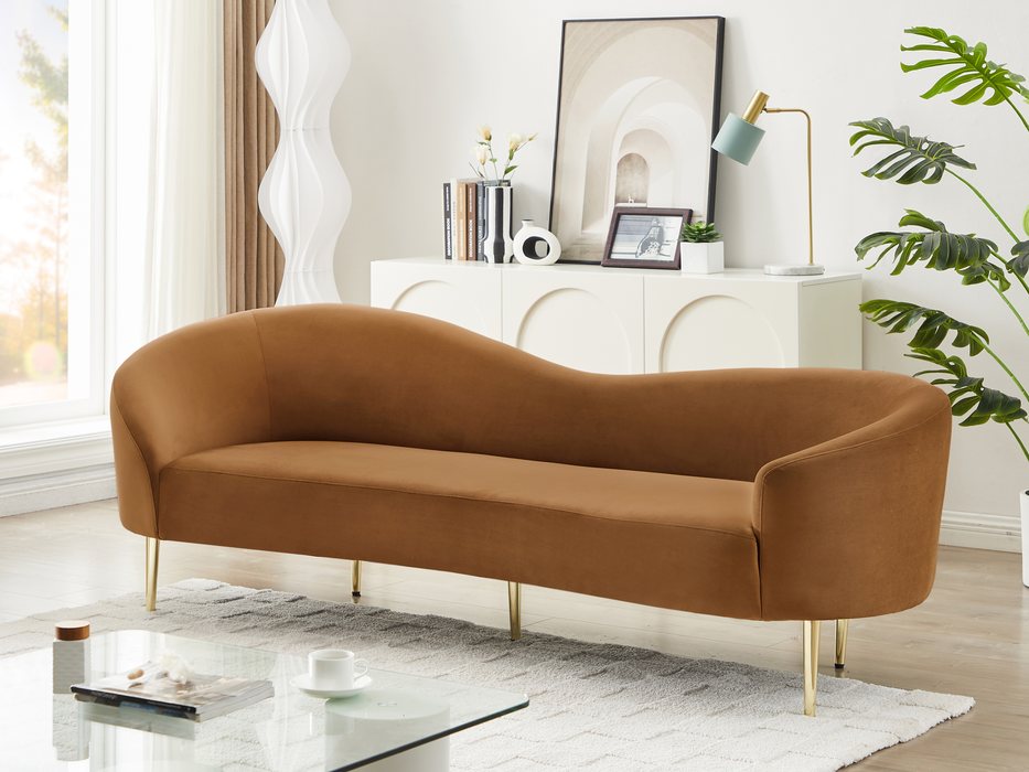 Meridian Furniture - Ritz 85.5" Saddle Velvet Upholstered Sofa - 659Saddle-S - GreatFurnitureDeal