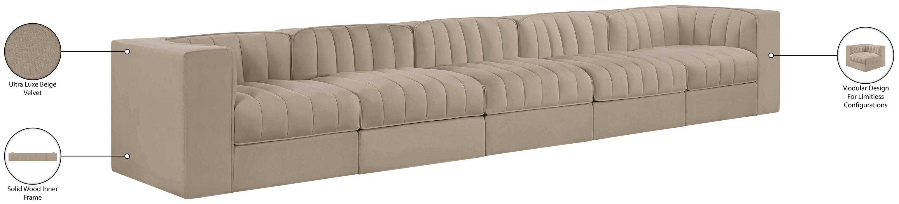 Meridian Furniture - Rummi Beige Velvet Performance Fabric Upholstered 5pc. Sofa - 660Beige-S155 - GreatFurnitureDeal