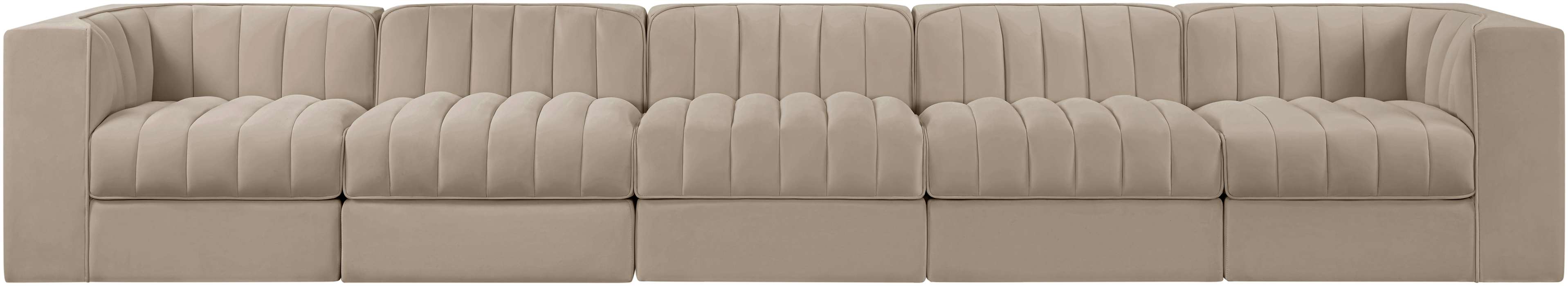 Meridian Furniture - Rummi Beige Velvet Performance Fabric Upholstered 5pc. Sofa - 660Beige-S155 - GreatFurnitureDeal