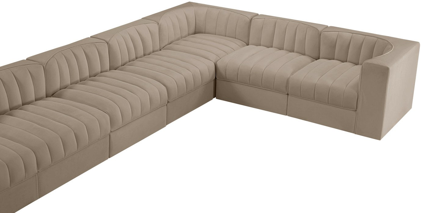 Meridian Furniture - Rummi Beige Velvet Performance Fabric Upholstered 10pc. Sectional - 660Beige-Sec10A - GreatFurnitureDeal
