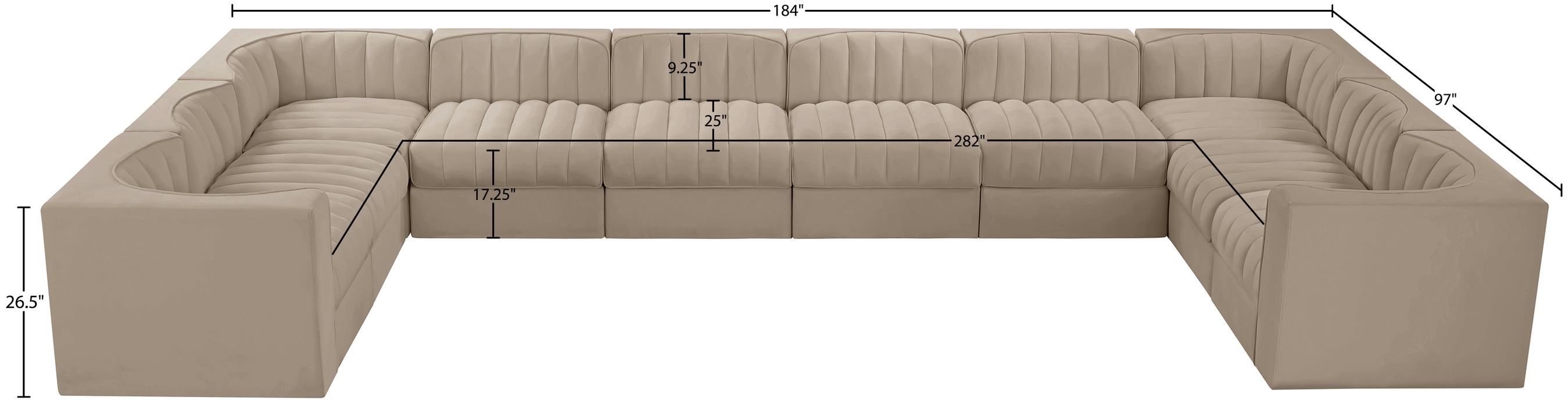 Meridian Furniture - Rummi Beige Velvet Performance Fabric Upholstered 10pc. Sectional - 660Beige-Sec10A - GreatFurnitureDeal