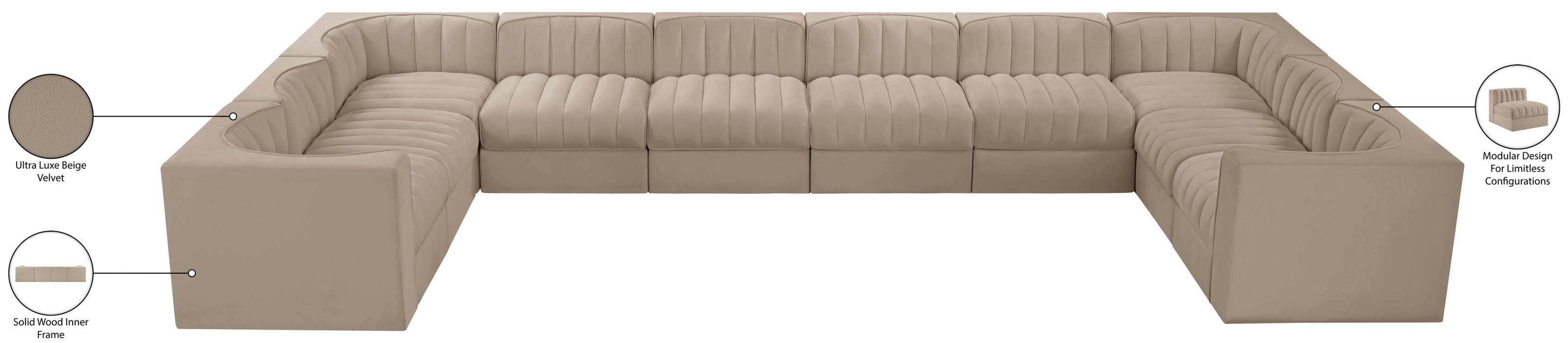 Meridian Furniture - Rummi Beige Velvet Performance Fabric Upholstered 10pc. Sectional - 660Beige-Sec10A - GreatFurnitureDeal