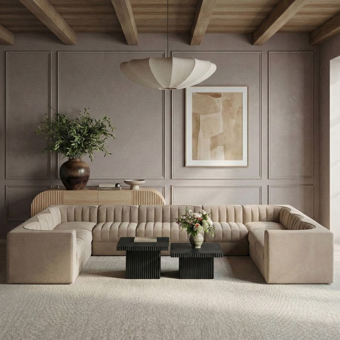 Meridian Furniture - Rummi Beige Velvet Performance Fabric Upholstered 10pc. Sectional - 660Beige-Sec10A - GreatFurnitureDeal