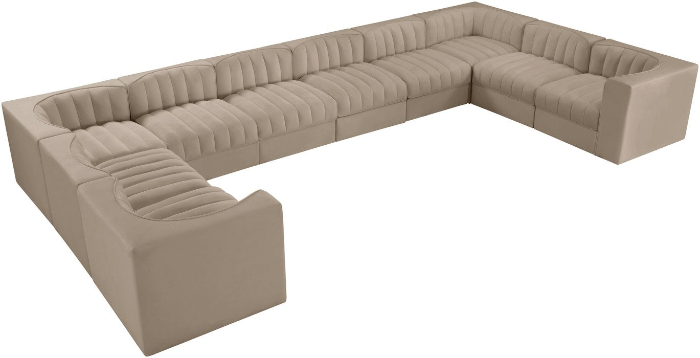 Meridian Furniture - Rummi Beige Velvet Performance Fabric Upholstered 10pc. Sectional - 660Beige-Sec10A - GreatFurnitureDeal