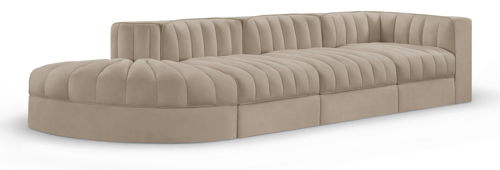 Meridian Furniture - Rummi Beige Velvet Performance Fabric Upholstered 4pc. Sectional - 660Beige-Sec4D - GreatFurnitureDeal