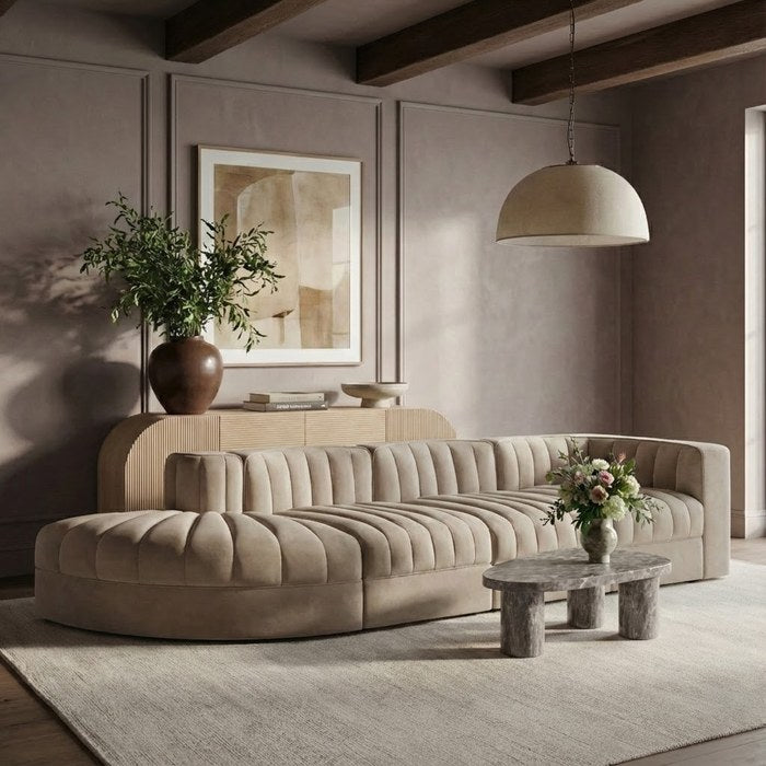 Meridian Furniture - Rummi Beige Velvet Performance Fabric Upholstered 4pc. Sectional - 660Beige-Sec4D - GreatFurnitureDeal