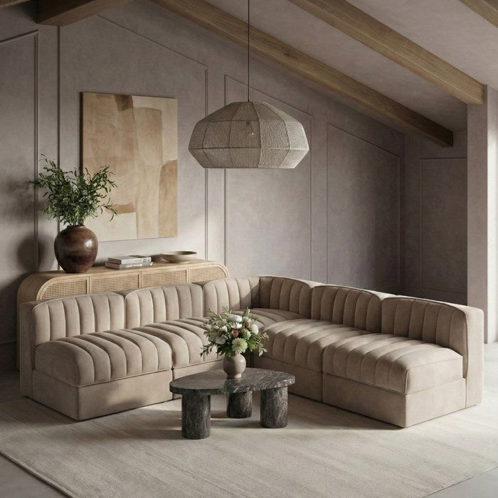 Meridian Furniture - Rummi Beige Velvet Performance Fabric Upholstered 5pc. Sectional - 660Beige-Sec5A - GreatFurnitureDeal