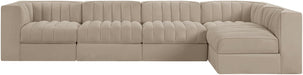 Meridian Furniture - Rummi Beige Velvet Performance Fabric Upholstered 5pc. Sectional - 660Beige-Sec5E - GreatFurnitureDeal