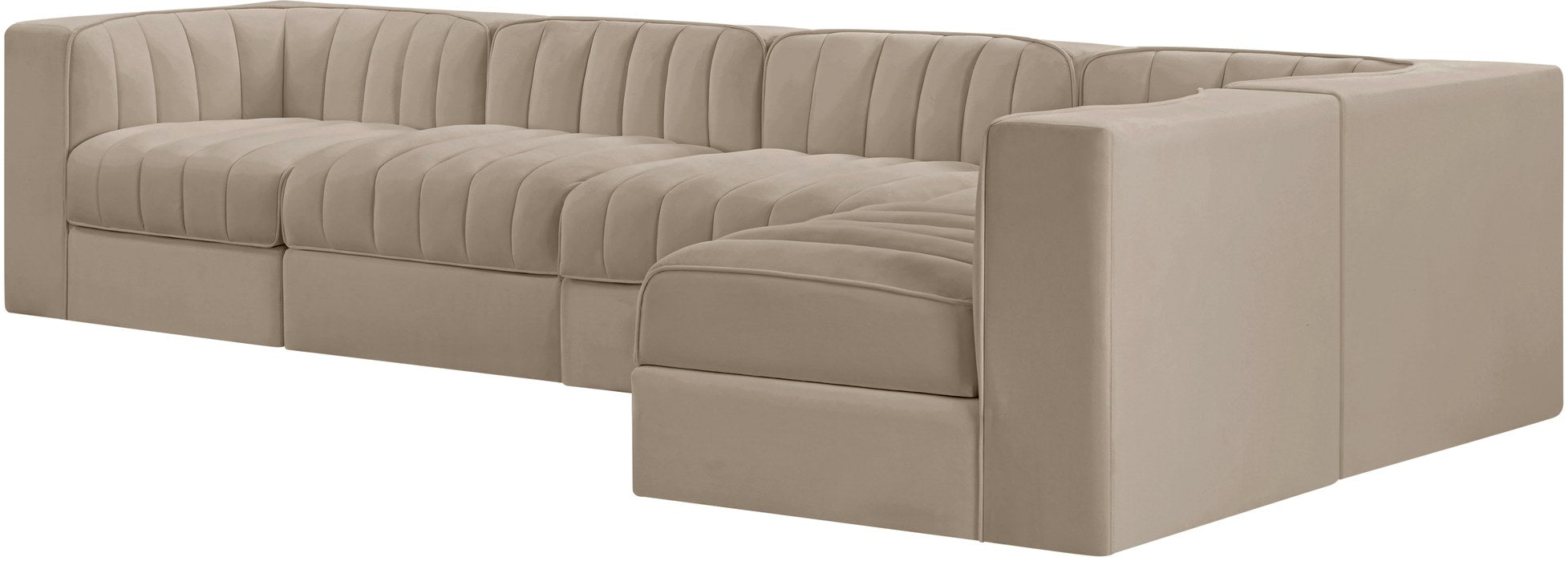Meridian Furniture - Rummi Beige Velvet Performance Fabric Upholstered 5pc. Sectional - 660Beige-Sec5E - GreatFurnitureDeal