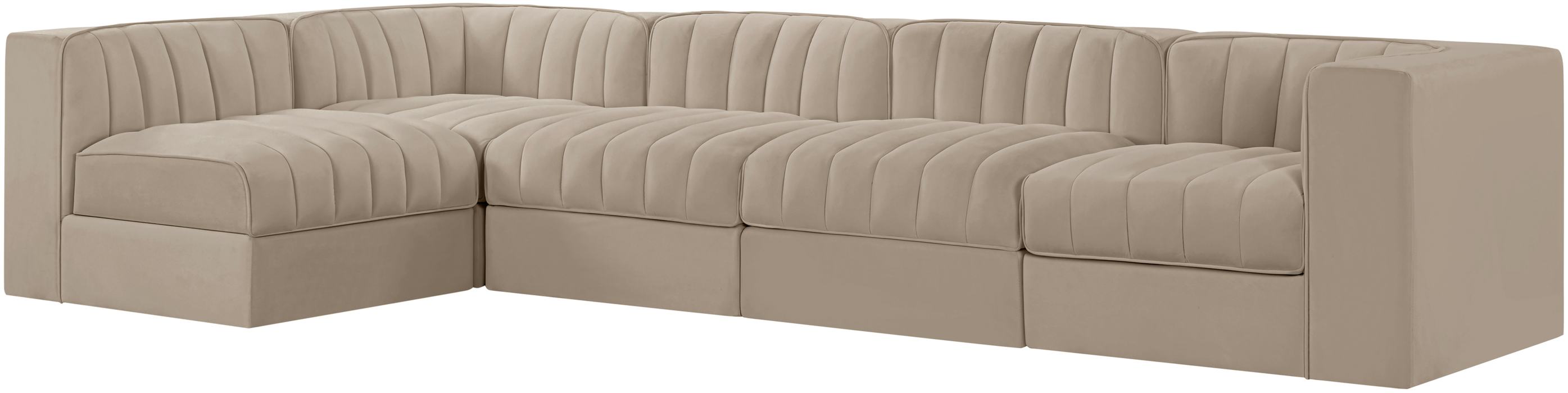Meridian Furniture - Rummi Beige Velvet Performance Fabric Upholstered 5pc. Sectional - 660Beige-Sec5E - GreatFurnitureDeal