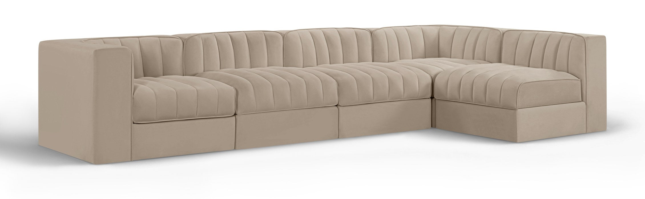 Meridian Furniture - Rummi Beige Velvet Performance Fabric Upholstered 5pc. Sectional - 660Beige-Sec5E - GreatFurnitureDeal