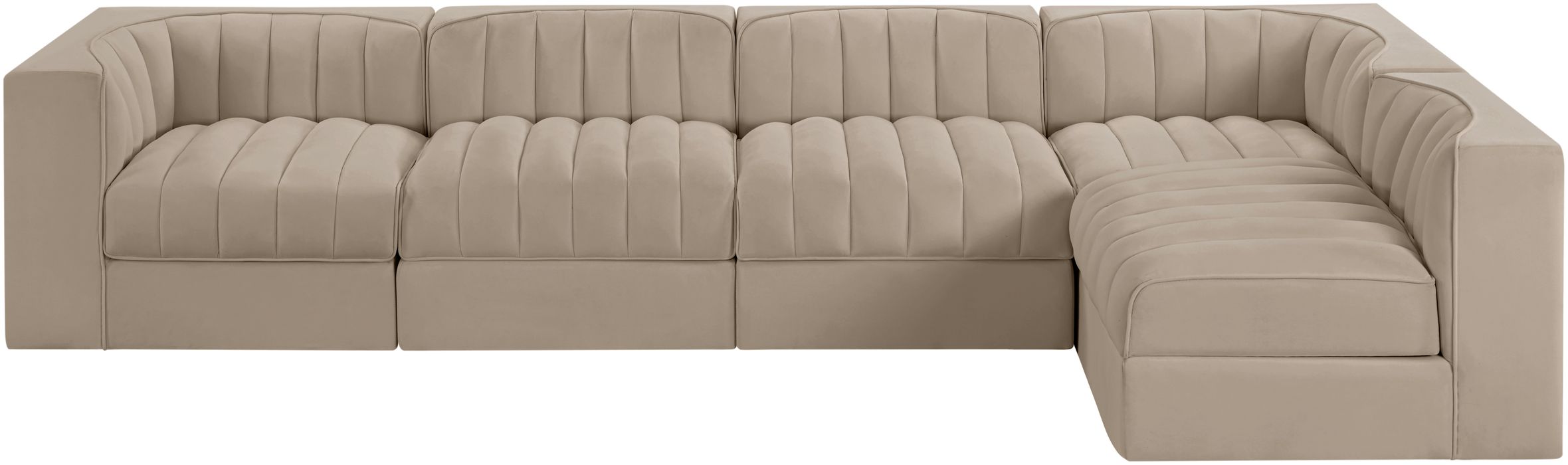 Meridian Furniture - Rummi Beige Velvet Performance Fabric Upholstered 5pc. Sectional - 660Beige-Sec5E - GreatFurnitureDeal