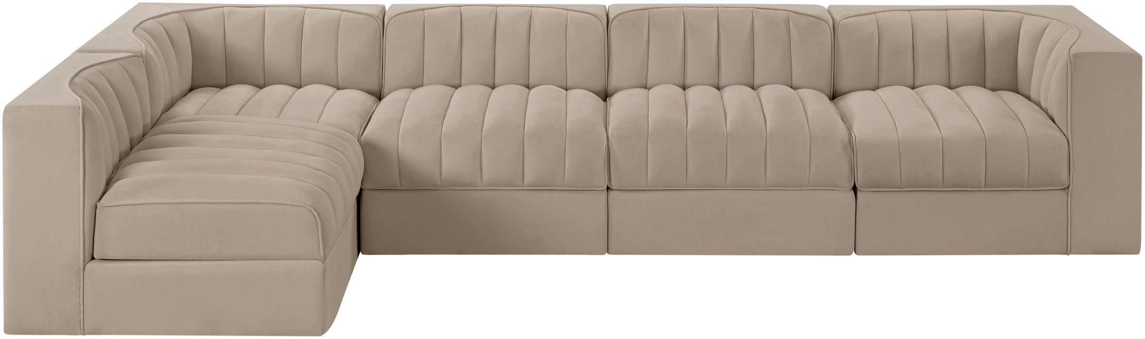 Meridian Furniture - Rummi Beige Velvet Performance Fabric Upholstered 5pc. Sectional - 660Beige-Sec5E - GreatFurnitureDeal